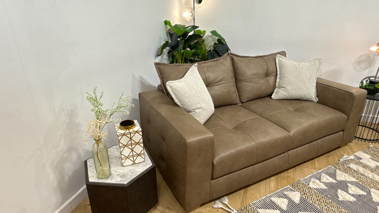 Sofology Artisan Leather 3 Seater in Relaxed Natural Grain Taupe/Natural Mix