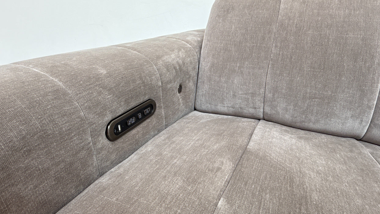 Sofology Paramount Fabric 2 Seater Console Power Recliner/Headrest Heated Seat Speakers in Relaxed Chenille Nutmeg