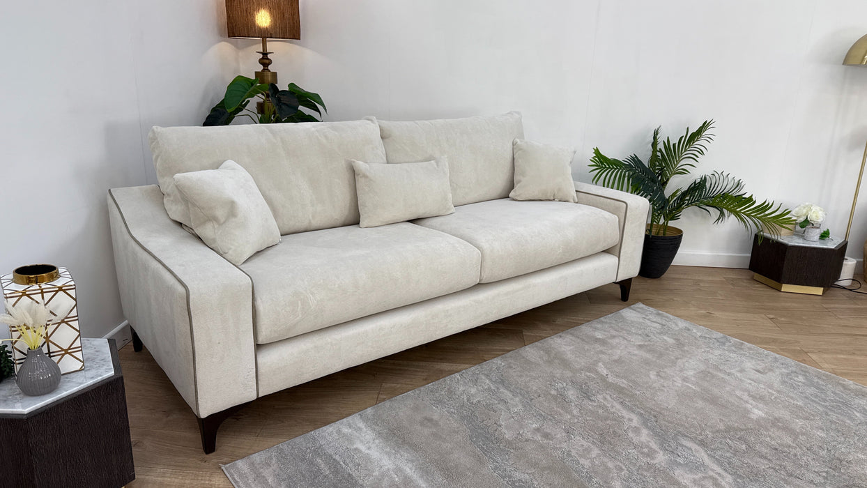 Sofology Wildwood Fabric 4 Seater in Soft Sherpa Natural Contrast Piping