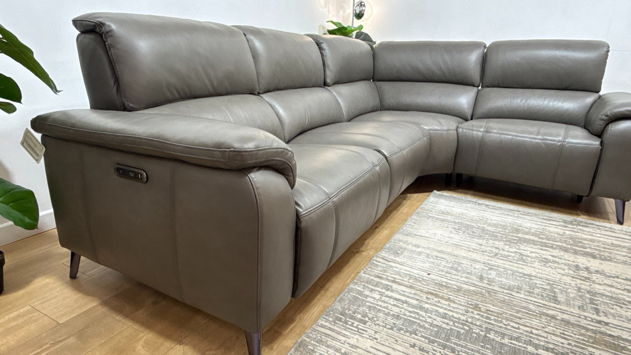 Sofology Bailey Leather 3 Corner 1.5 Power Recliner in Trusty Embossed Grey