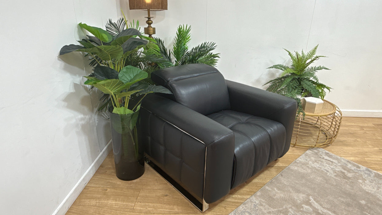 Sofology Marvella Leather Chair Power Recliner Heated Seat in Trusty Sheen Jet Black