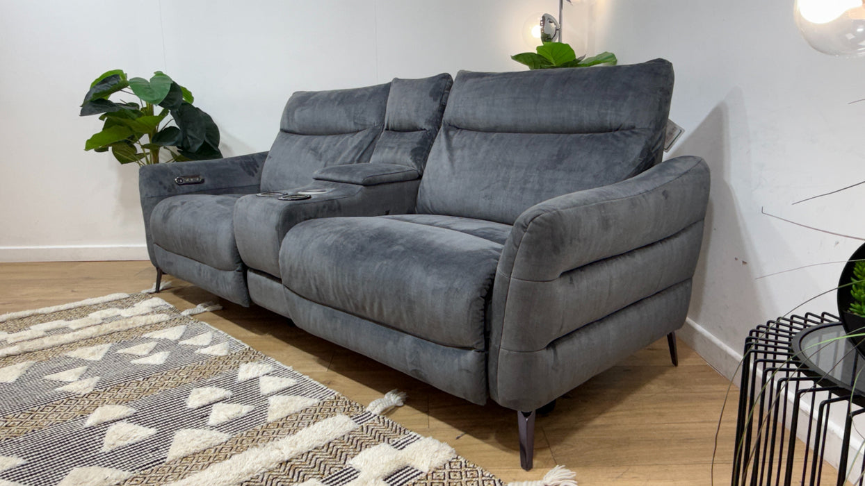 Sofology Renato Fabric 2.5 Seater Console Power Recliner in Heritage Velvet Granite