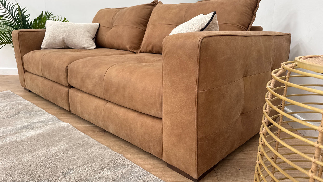 Sofology Artisan Leather 4 Seater Split in Character Leather Tan/Natural Mix