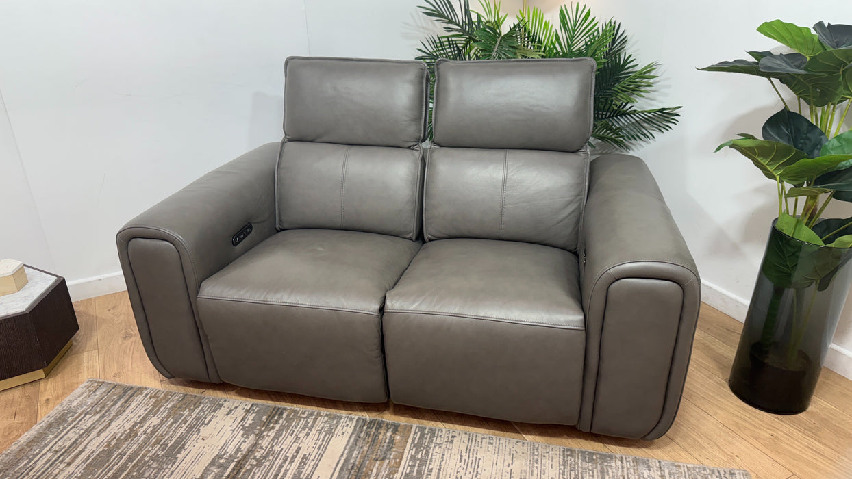 Sofology Premiere Leather 2 Seater Power Recliner/Headrest in Trusty Embossed Grey
