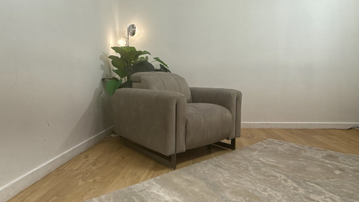 Sofology Paramount Fabric Chair Power Recliner/Headrest in Lifestyle Flecked Stone