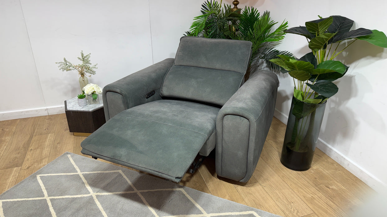 Sofology Premiere Fabric Loveseat Power Recliner/Headrest in Lifestyle Flecked Mineral Green