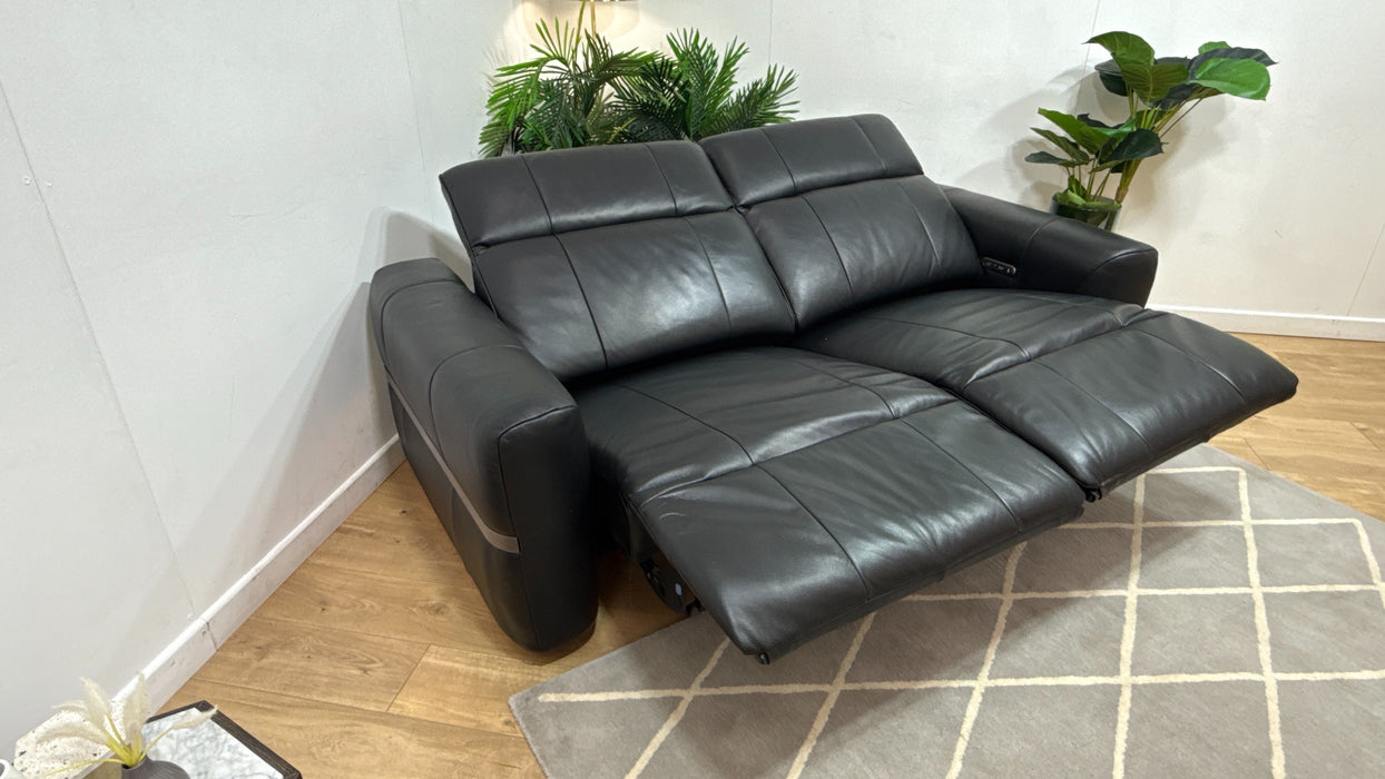 Sofology Lumiere Leather 2.5 Seater Power Recliner/Headrest in Trusty Embossed Jet Black