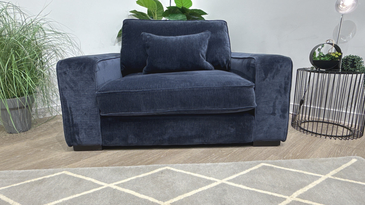 Sofology Laurent Fabric Loveseat in Luxury Deep Pile Chenille Denim Mix