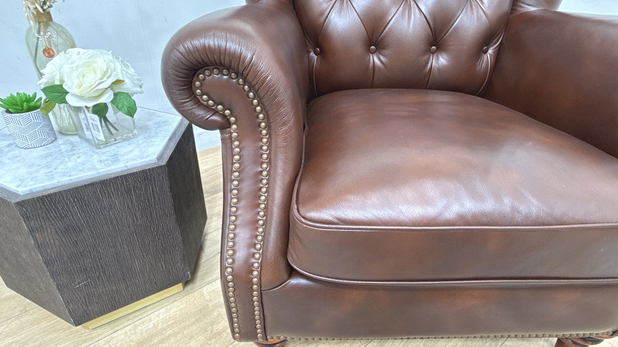 Sofology Darcy Leather Accent Wing Chair with Studs in Trusty Supersoft Sheen Chestnut