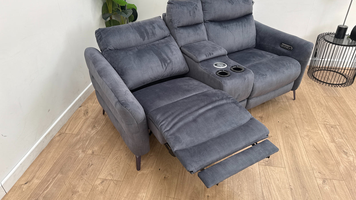 Sofology Renato Fabric 2 Seater Console Power Recliner Speakers in Heritage Velvet Granite