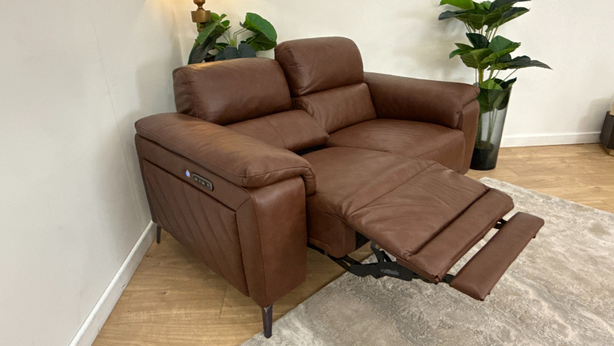 Sofology The Fratelli Leather 2 Seater Power Recliner/Headrest in Trusty Embossed Chestnut