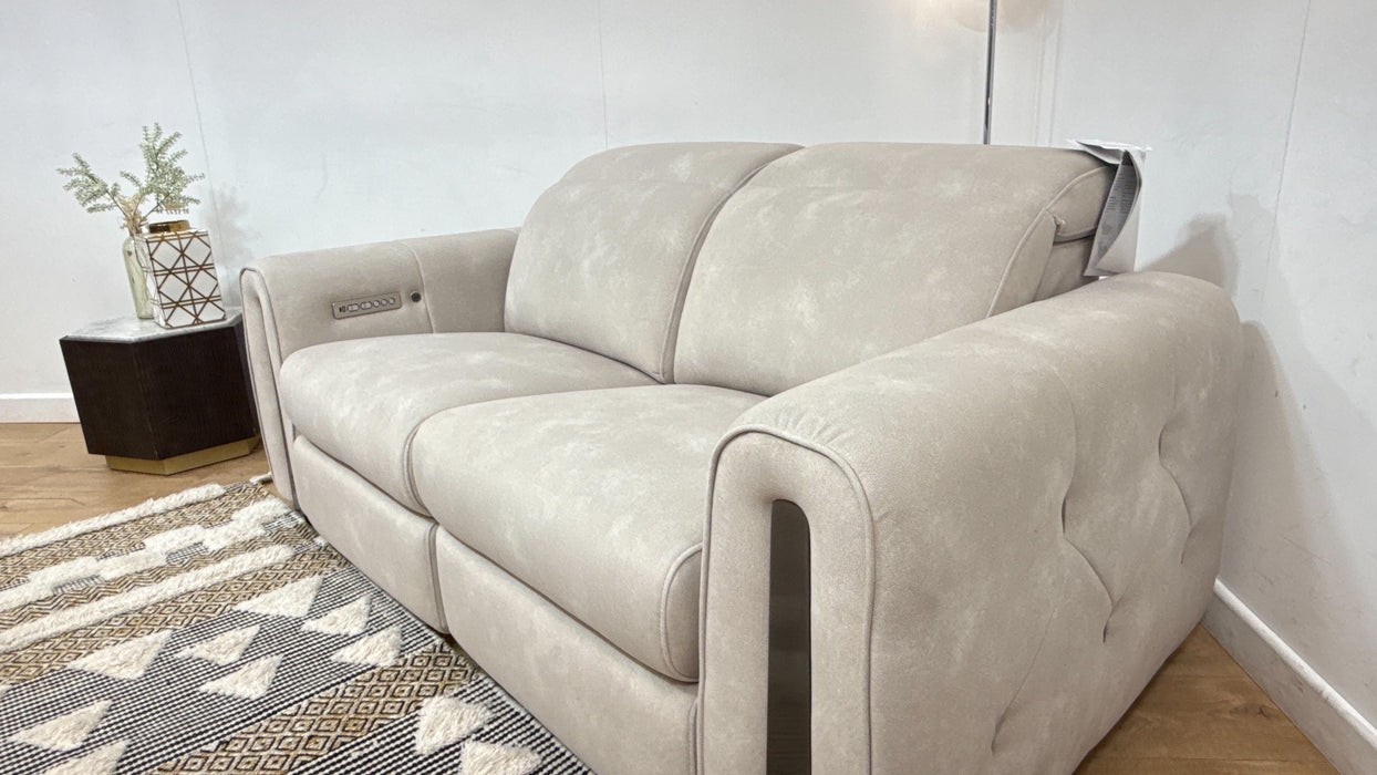 Sofology Kingsbridge Fabric 2 Seater Power Recliner/Headrest Heated Seats in Lifestyle Flecked Ivory
