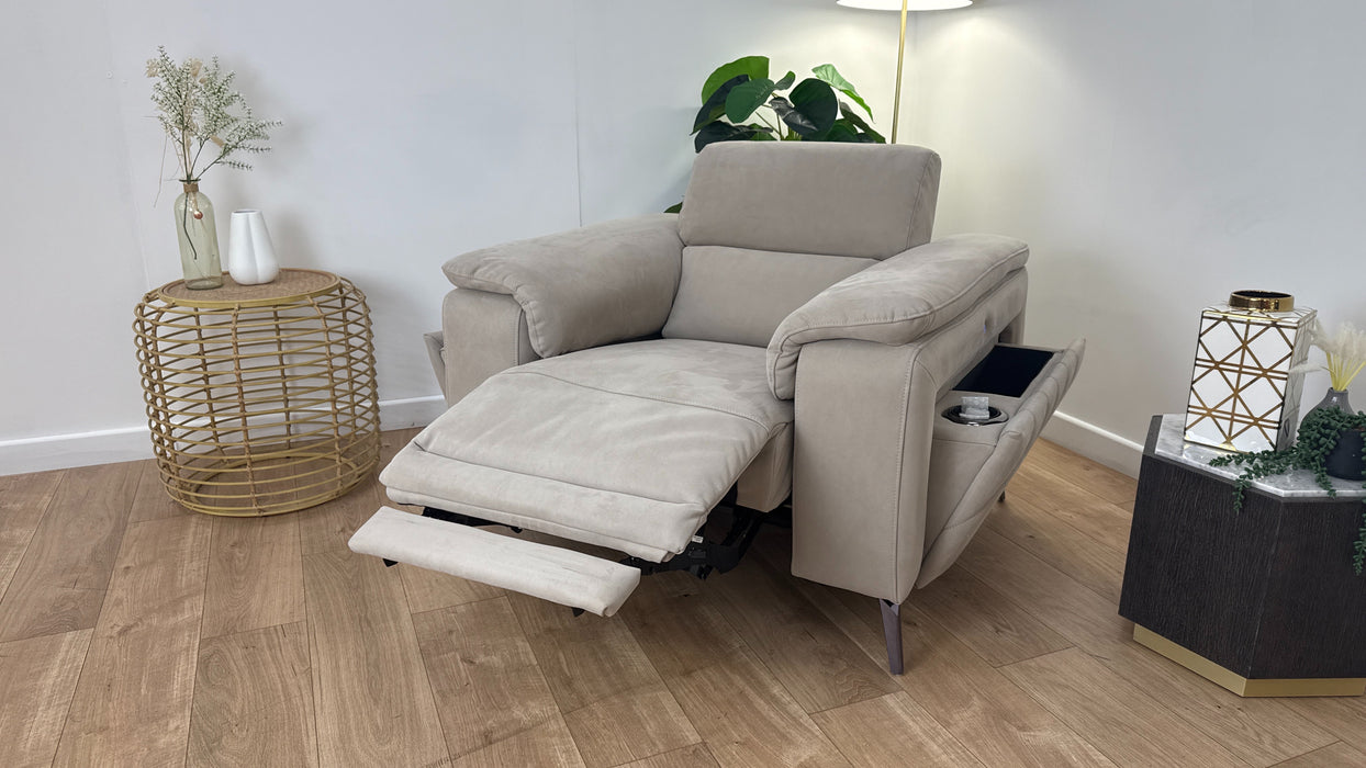 Sofology The Fratelli Fabric Chair Power Recliner/Headrest in Lifestyle Nubuck Feel Stone