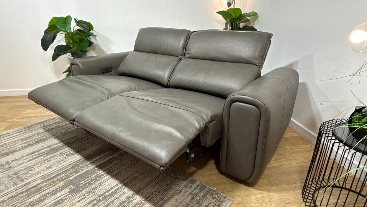 Sofology Premiere Leather 2.5 Seater Power Recliner/Headrest in Trusty Embossed Grey