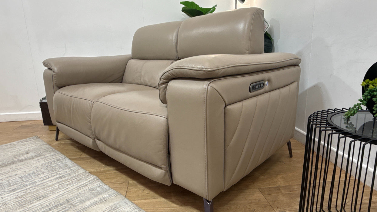 Sofology Fratelli Leather 2 Seater Power Recliner/Headrest in Trusty Embossed Stone