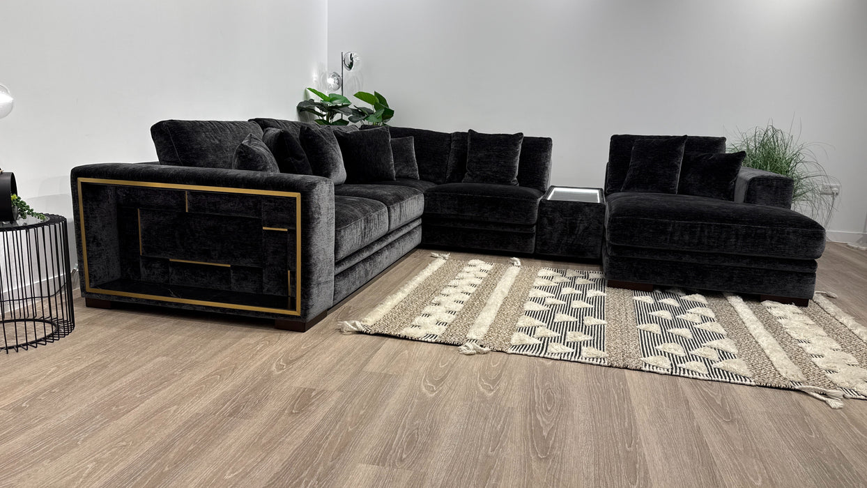 Sofology Obsidian Fabric 3 Corner 3 Chaise Console in Luxury Textured Chenille Anthracite