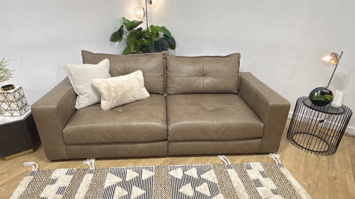 Sofology Artisan Leather 4 Seater Split in Artisan Relaxed Natural Grain Taupe/Natural Mix