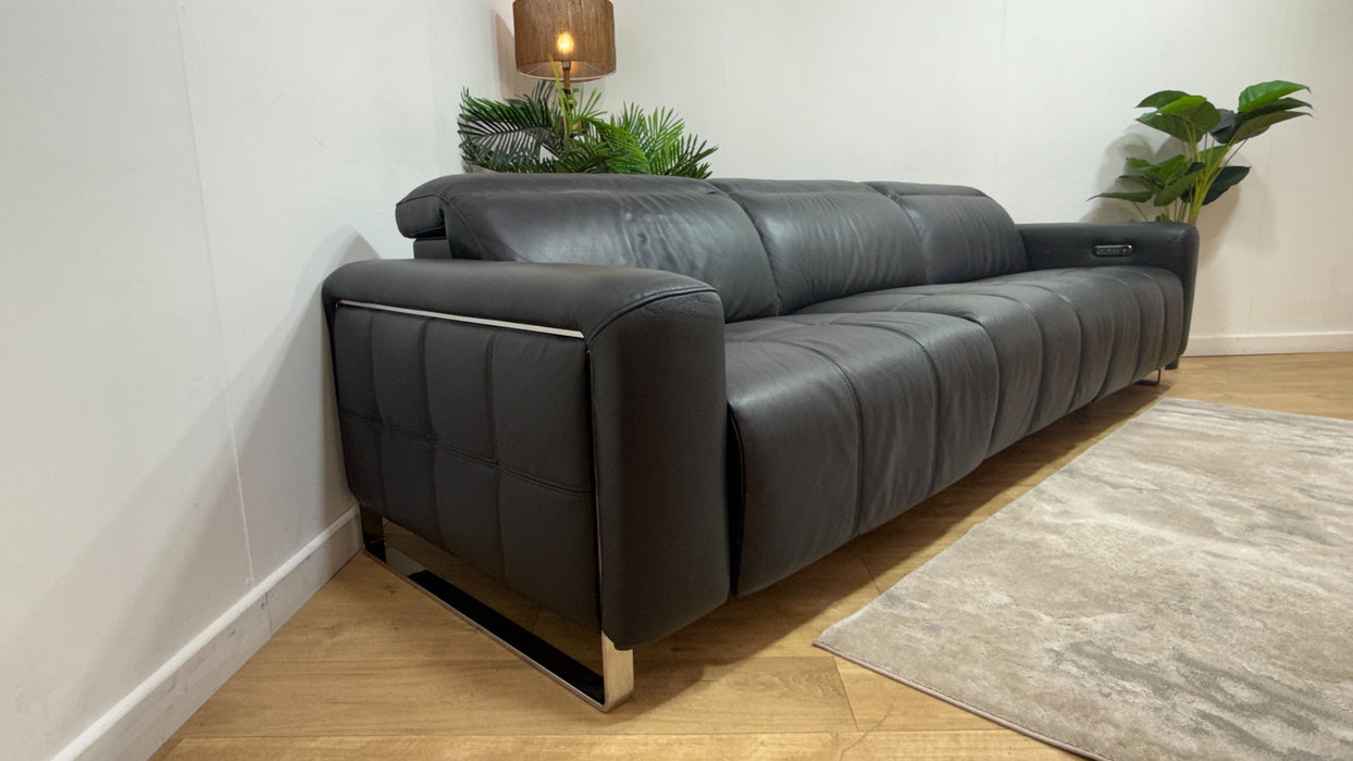 Sofology Marvella Leather 4 Seater Split Power Recliner/Headrest in Trusty Sheen Jet Black