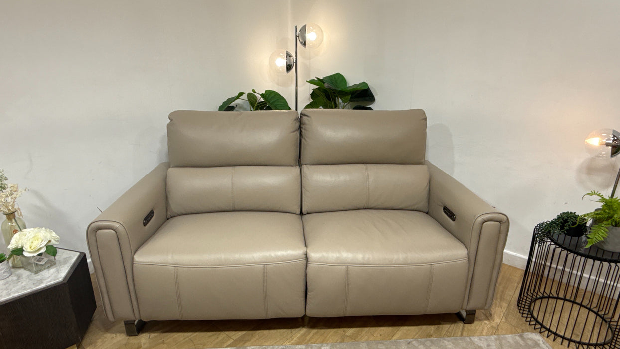 Sofology Ravello Leather 2 Seater Power Recliner/Headrest Lumbar Support in Trusty Embossed Stone