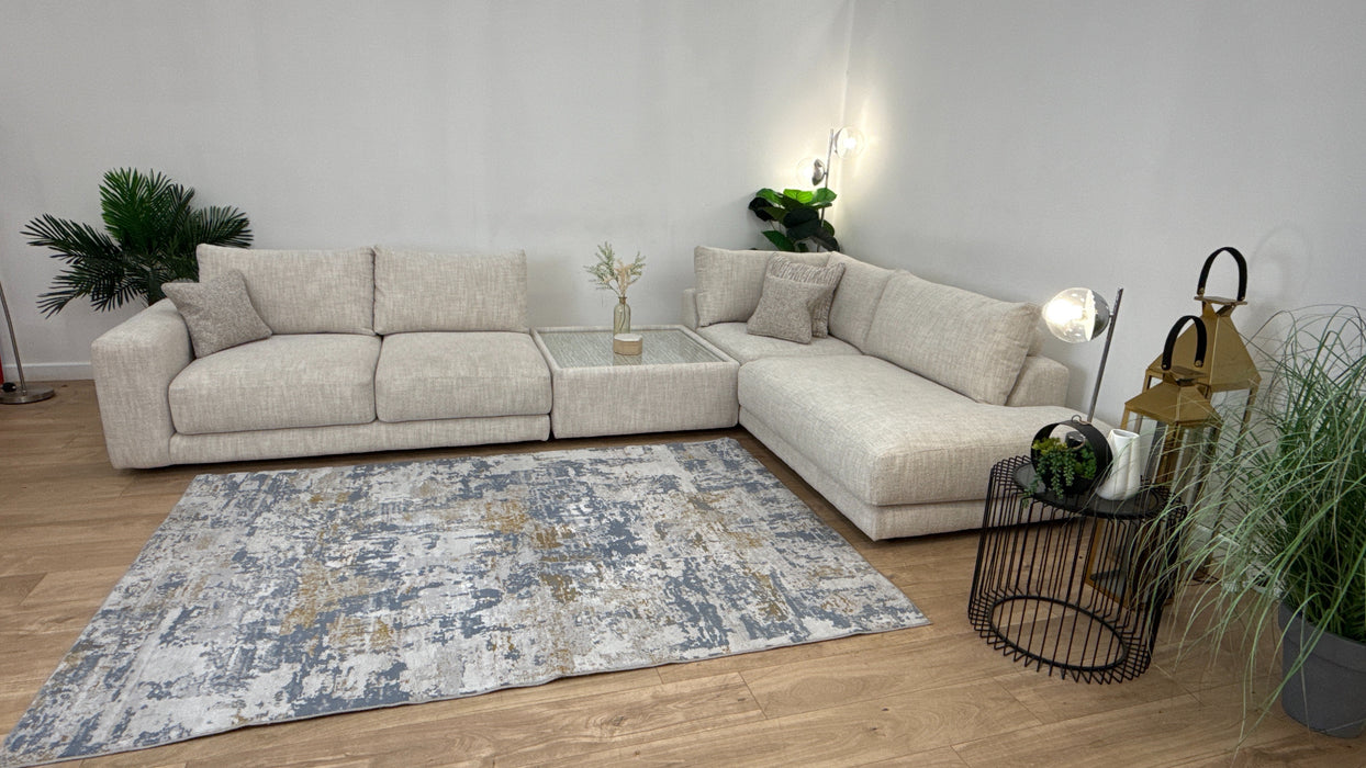 Sofology Amalfi Fabric 2 Console Corner 1 Chaise in Micro Flecked Boucle Natural Mix