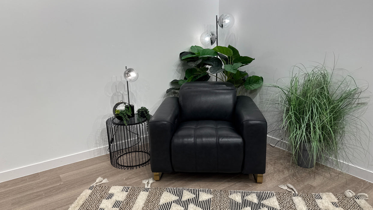 Sofology Marvella Leather Chair Power Recliner Heated Seat in Trusty Sheen Navy