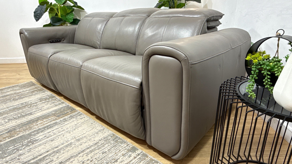 Sofology Premiere Leather 3 Seater Power Recliner/Headrest Heated Seat in Trusty Embossed Elephant