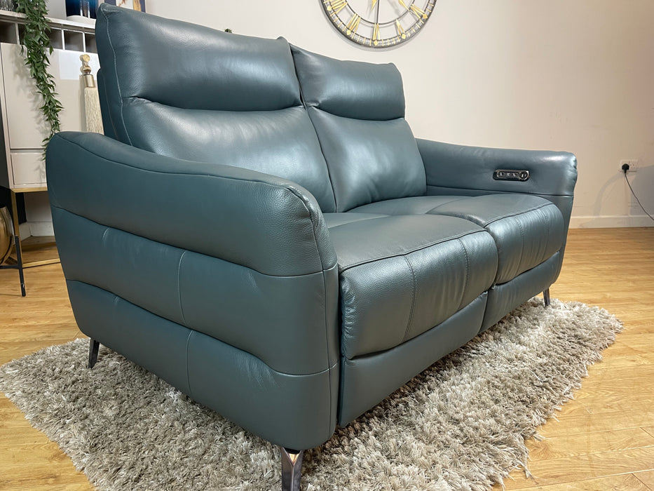 Renato 2 Seater Trusty Embossed Leather Peacock - Power Recliner (WA2)