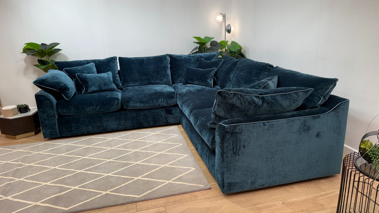 Sofology Georgio Fabric 3 Corner 3 Feather Flex Seats in Luxe Chenille Teal Mix