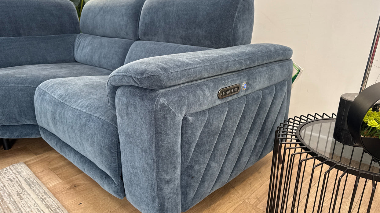 Sofology The Fratelli Fabric 3 Corner 1.5 Power Recliner/Headrest in Relaxed Chenille Denim