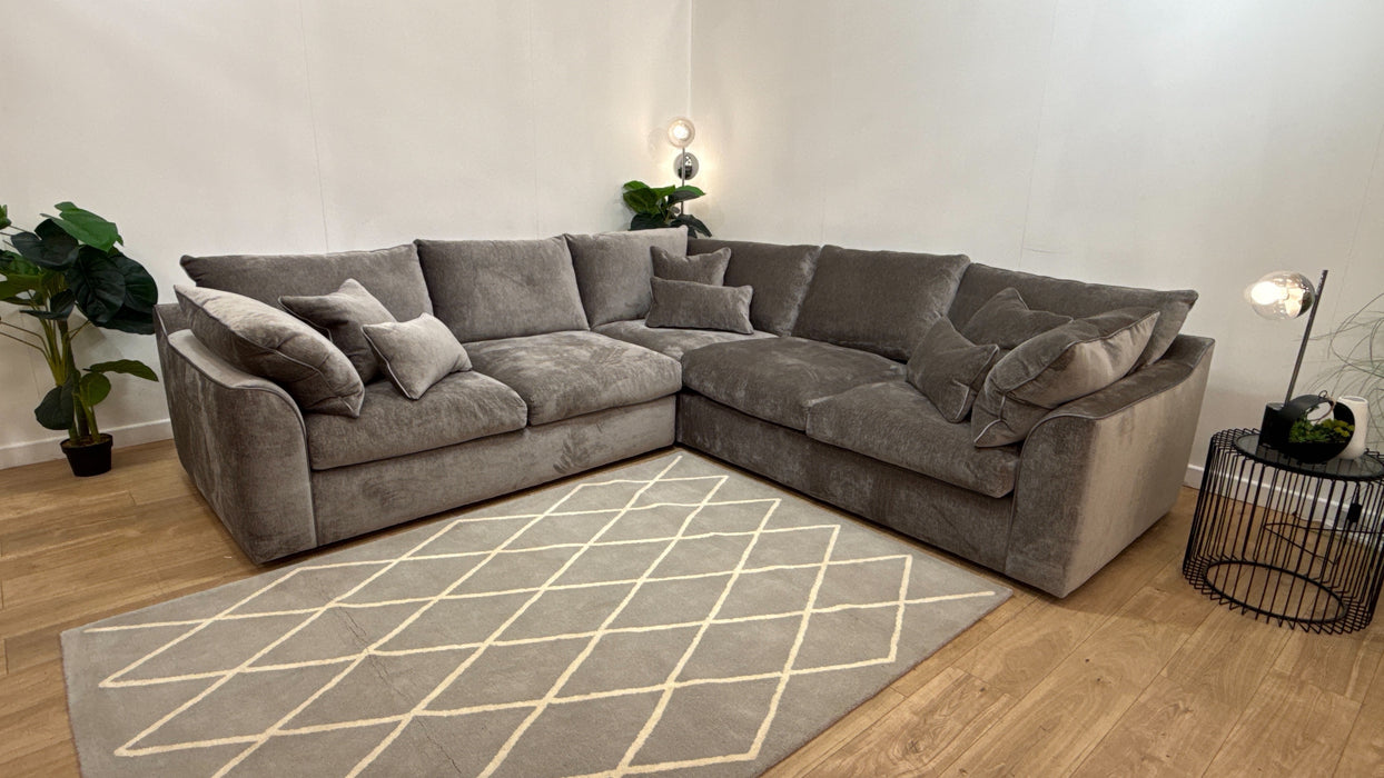 Sofology Georgio Fabric 3 Corner 3 Feather Flex Seats in Luxury Deep Pile Chenille Grey Mix