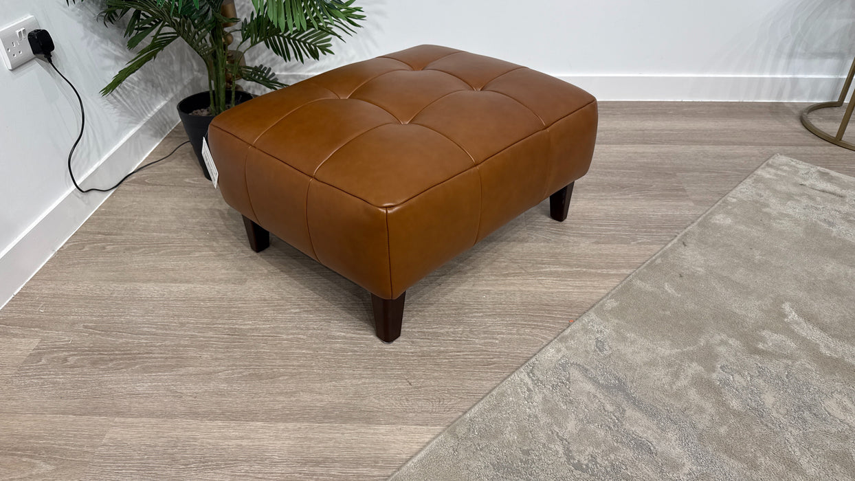 Sofology Albie Leather Designer Footstool in Relaxed Soft Sheen Leather Brown