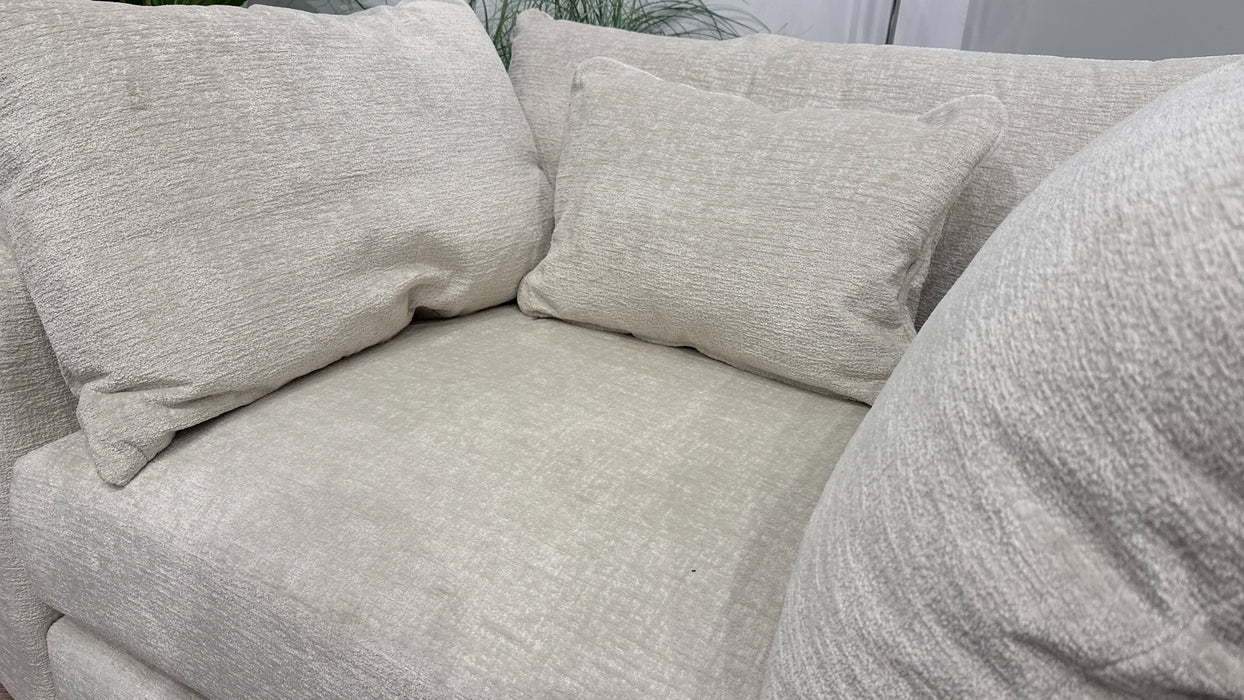 Sofology The Westwood Loveseat in Teddy Chenille Mist All Over with Gold Trim