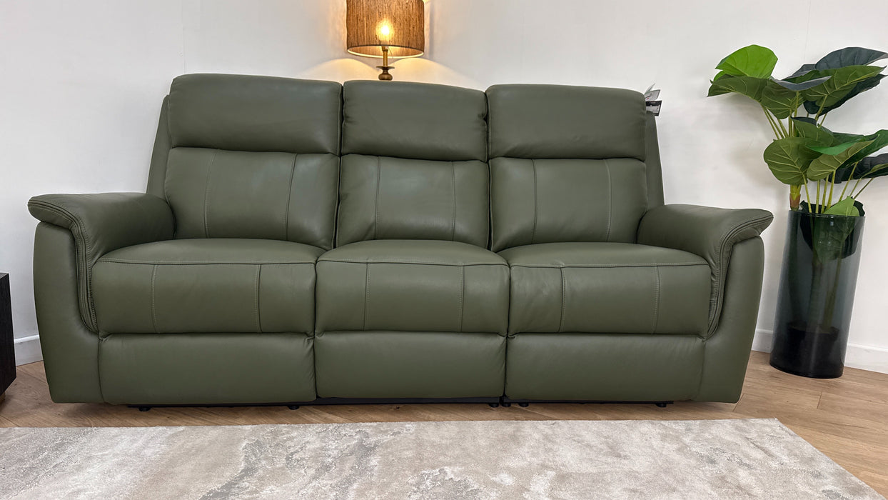 Sofology Bradie Leather 3 Seater Power Recliner/Headrest in Trusty Embossed Dark Olive