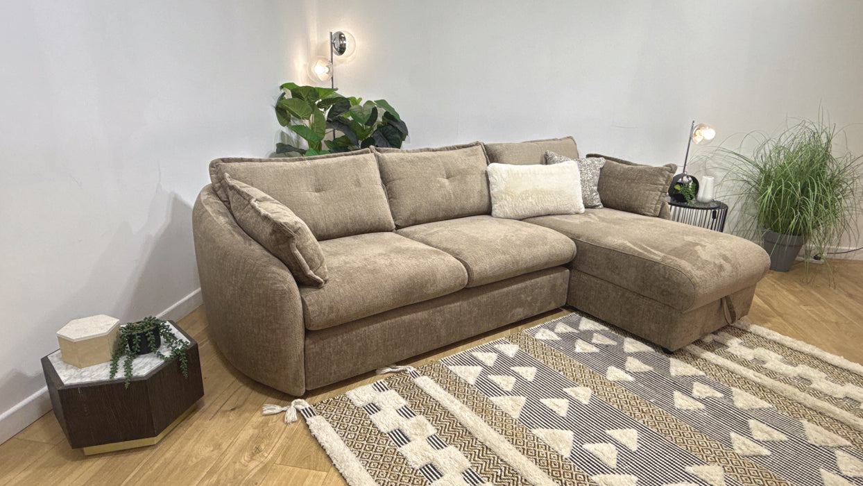 Sofology Portobello Fabric 3 Seater Chaise Storage Foam Seats in Teddy Chenille Mink Mix