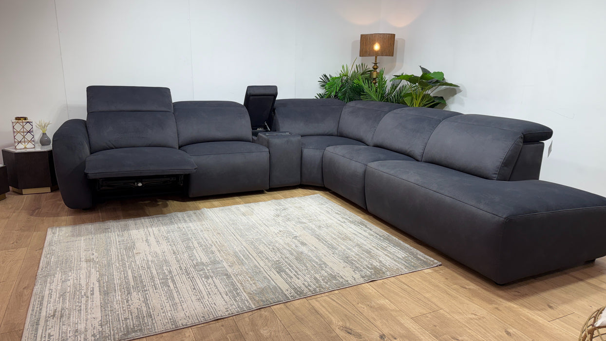 Sofology Fabric 3 Corner Console 1.5 Chaise Power Recliner/Headrest in Lifestyle Flecked Anthracite