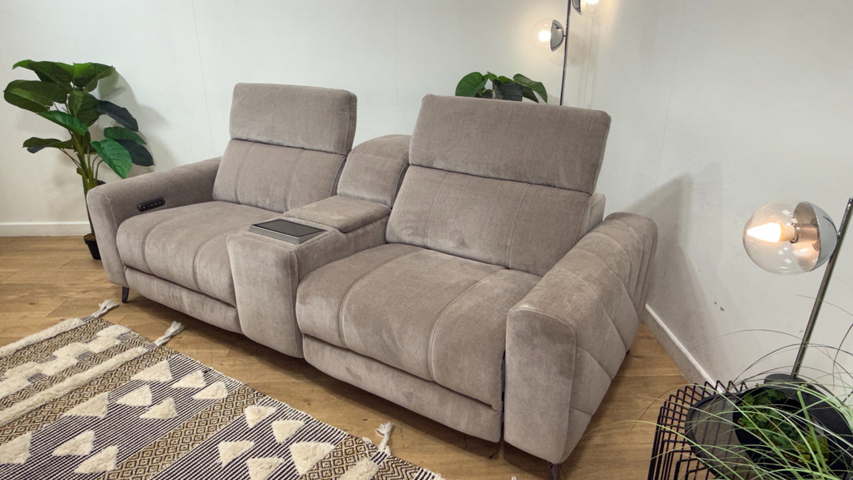 Sofology Allure Fabric 2.5 Seater Screen Console Power Recliner/Headrest Heated Seats Lumbar Support Speakers in Relaxed Chenille Nutmeg