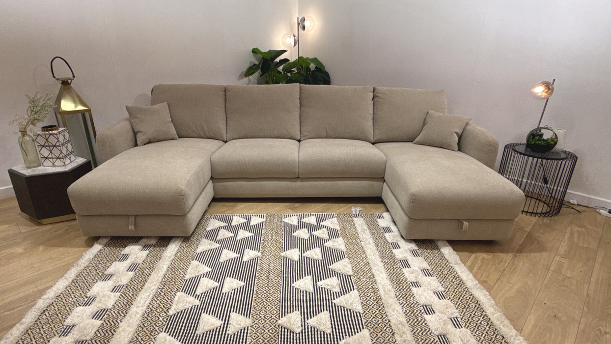 Sofology Restore Fabric 4 Seater Double Chaise in Pebble