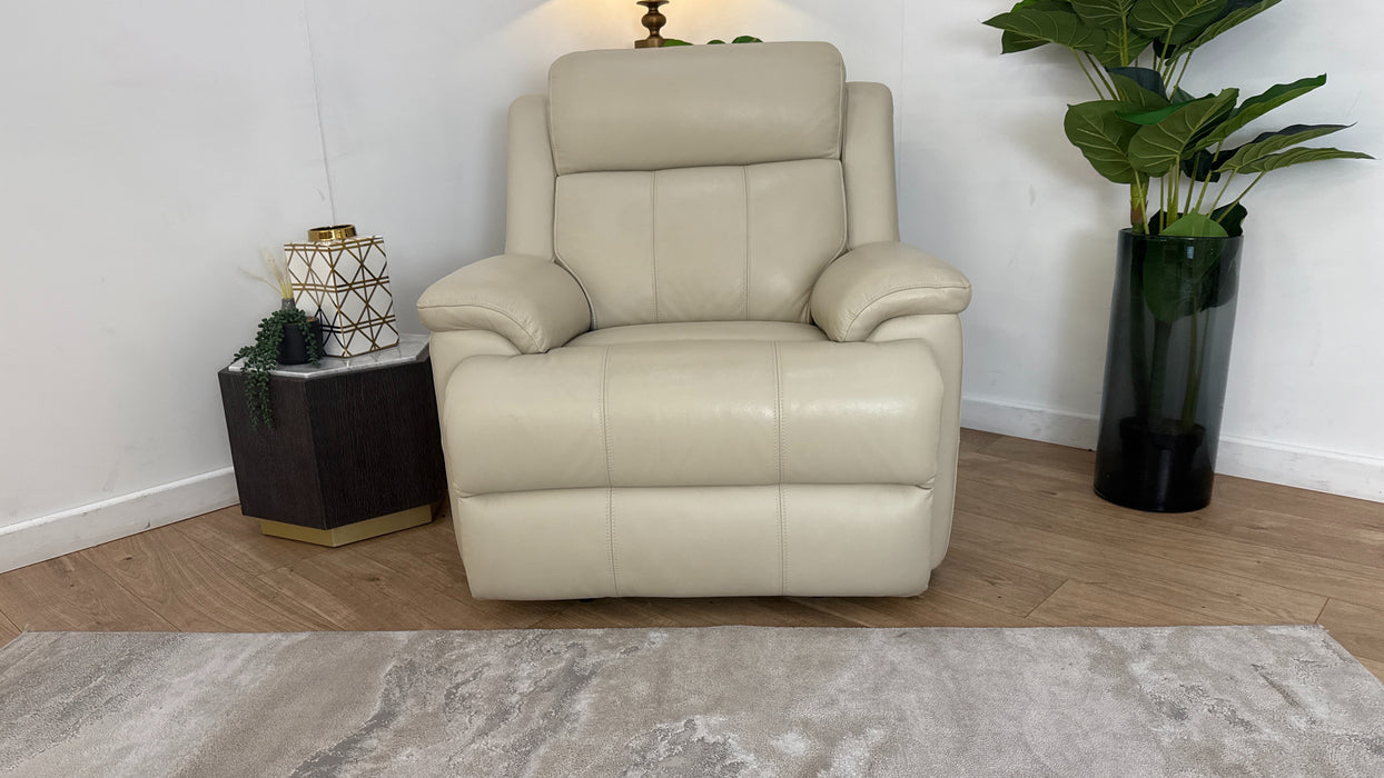 Sofology Gracie Leather Chair Power Recliner/Headrest Heated Seat in Trusty Sheen Bone China
