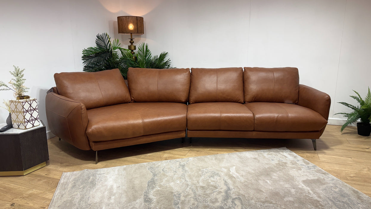 Sofology Adler Leather Asymmetric 4 Seater in Relaxed Soft Tan