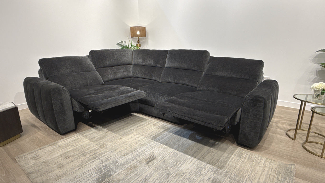 Sofology Portofino Fabric 1.5 Corner 3 Power Recliner/Headrest in Luxury Deep-Pile Chenille Slate