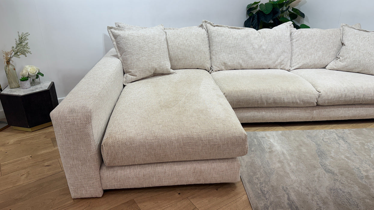 Sofology Cove Fabric Chaise Grande Light Wood Panel Artisan Chenille Ecru Mix
