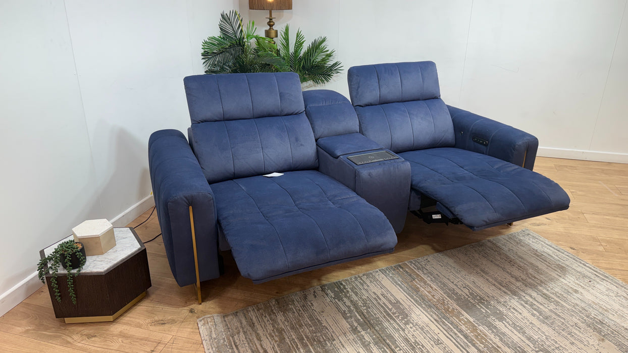 Sofology Paramount Fabric 2.5 Seater Console Power Recliner/Headrest Heated Seats Speakers in Lifestyle Flecked Navy