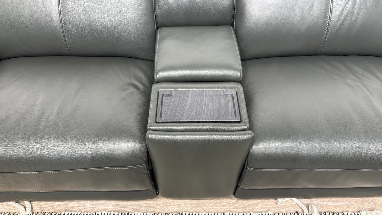 Sofology Portland Leather 3 Console Corner 3 Power Recliner/Headrest Heated Seats in Trusty Embossed Charcoal