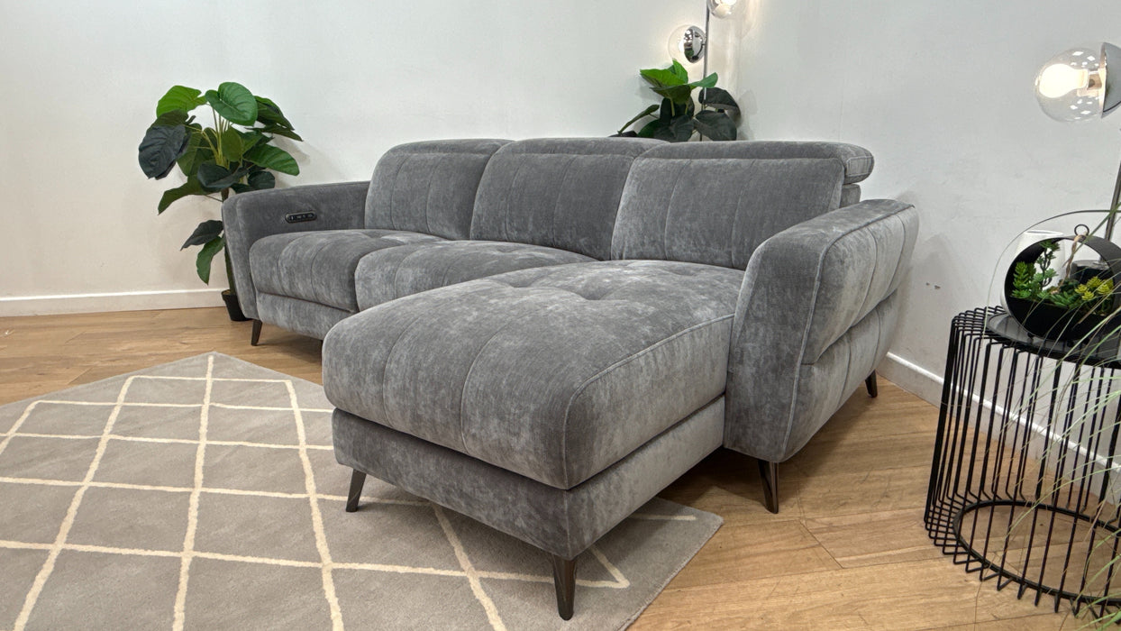 Sofology Jax Fabric 4 Seater Chaise Power Recliner/Headrest in Relaxed Chenille Charcoal