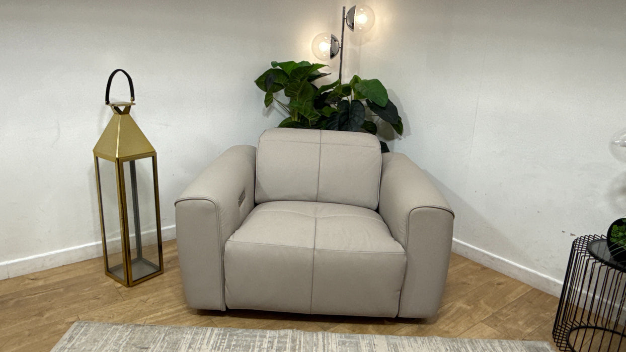 Sofology Riviera Leather Loveseat Power Recliner/Headrest in Trusty Super Matt Cloud Grey