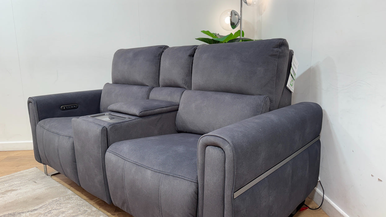 Sofology Ravello Fabric 2 Seater Console Power Recliner/Headrest Lumbar Support in Lifestyle Flecked Charcoal