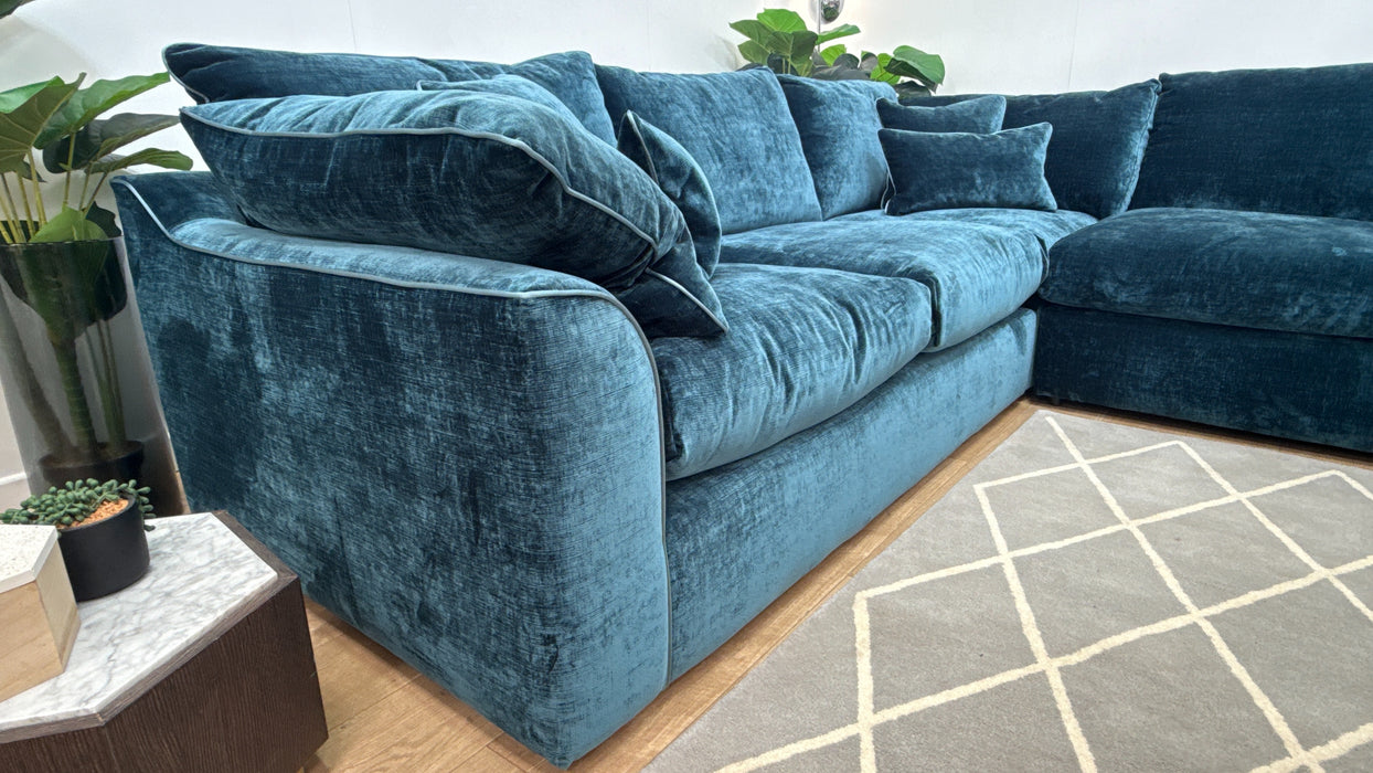 Sofology Georgio Fabric 3 Corner 3 Feather Flex Seats in Luxe Chenille Teal Mix