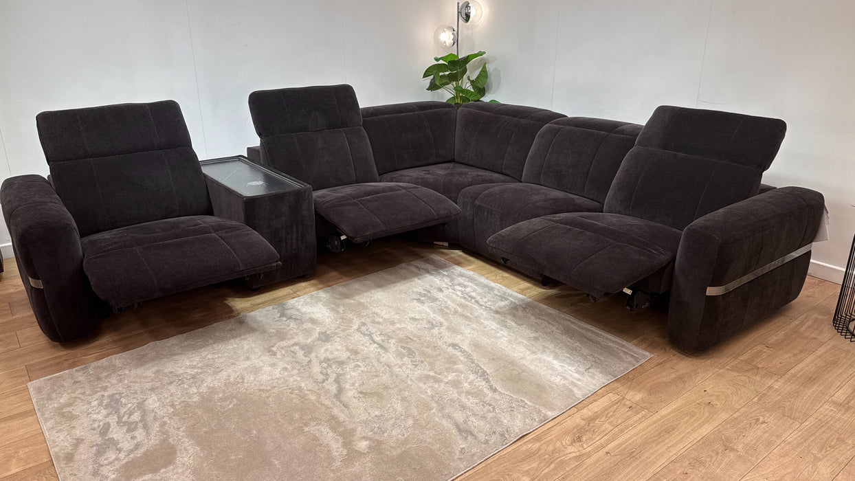 Sofology Lumiere Fabric 3 Console Corner 3 Power Recliner/Headrest in Relaxed Chenille Raisin