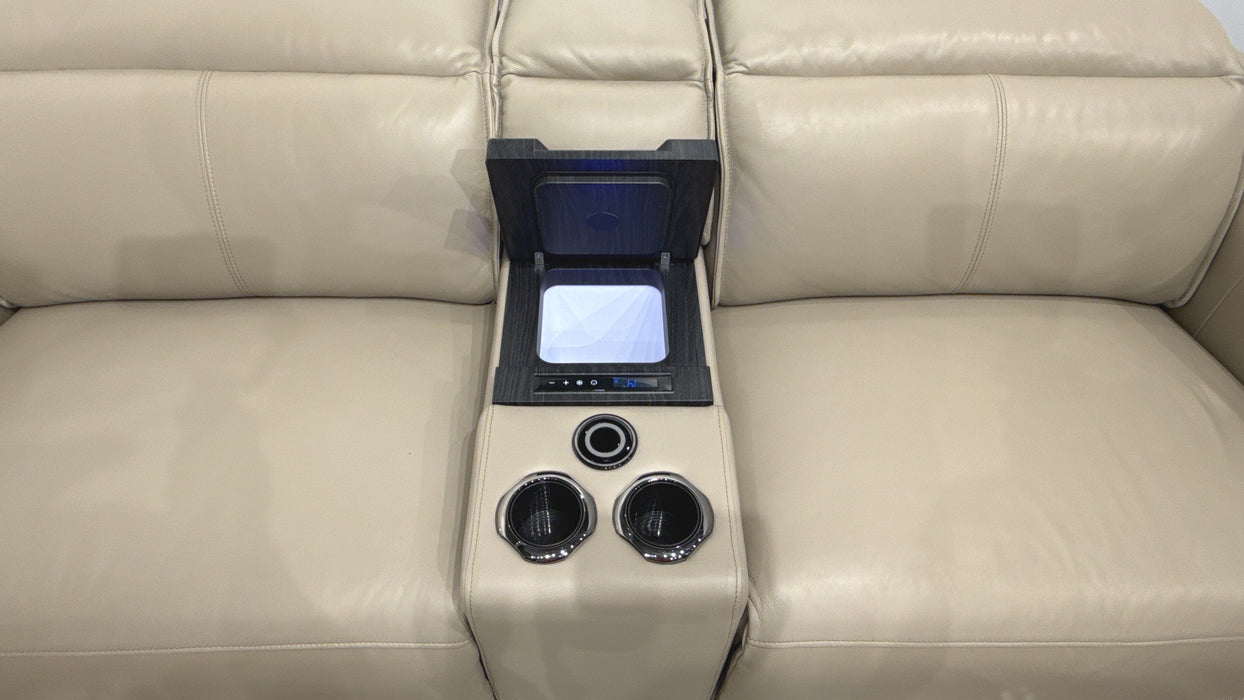 Sofology Premiere Leather 2.5 Seater Smart Console Power Recliner/Headrest in Trusty Embossed Stone
