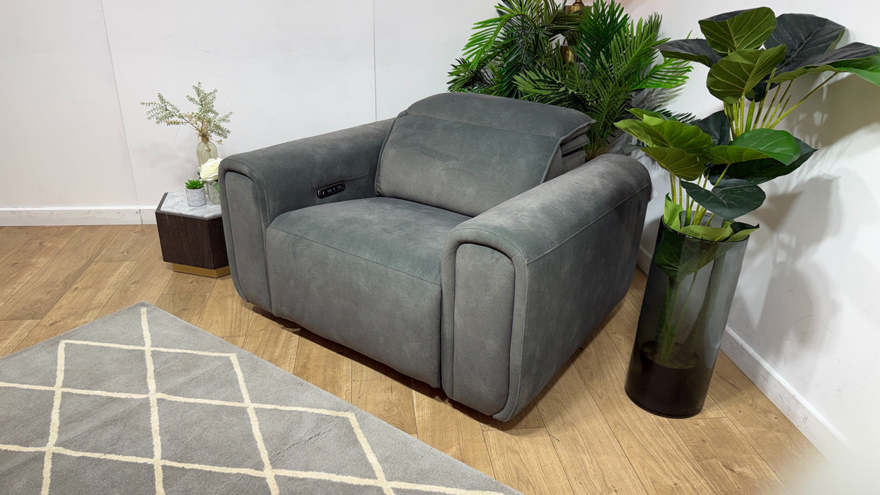 Sofology Premiere Fabric Loveseat Power Recliner/Headrest in Lifestyle Flecked Mineral Green